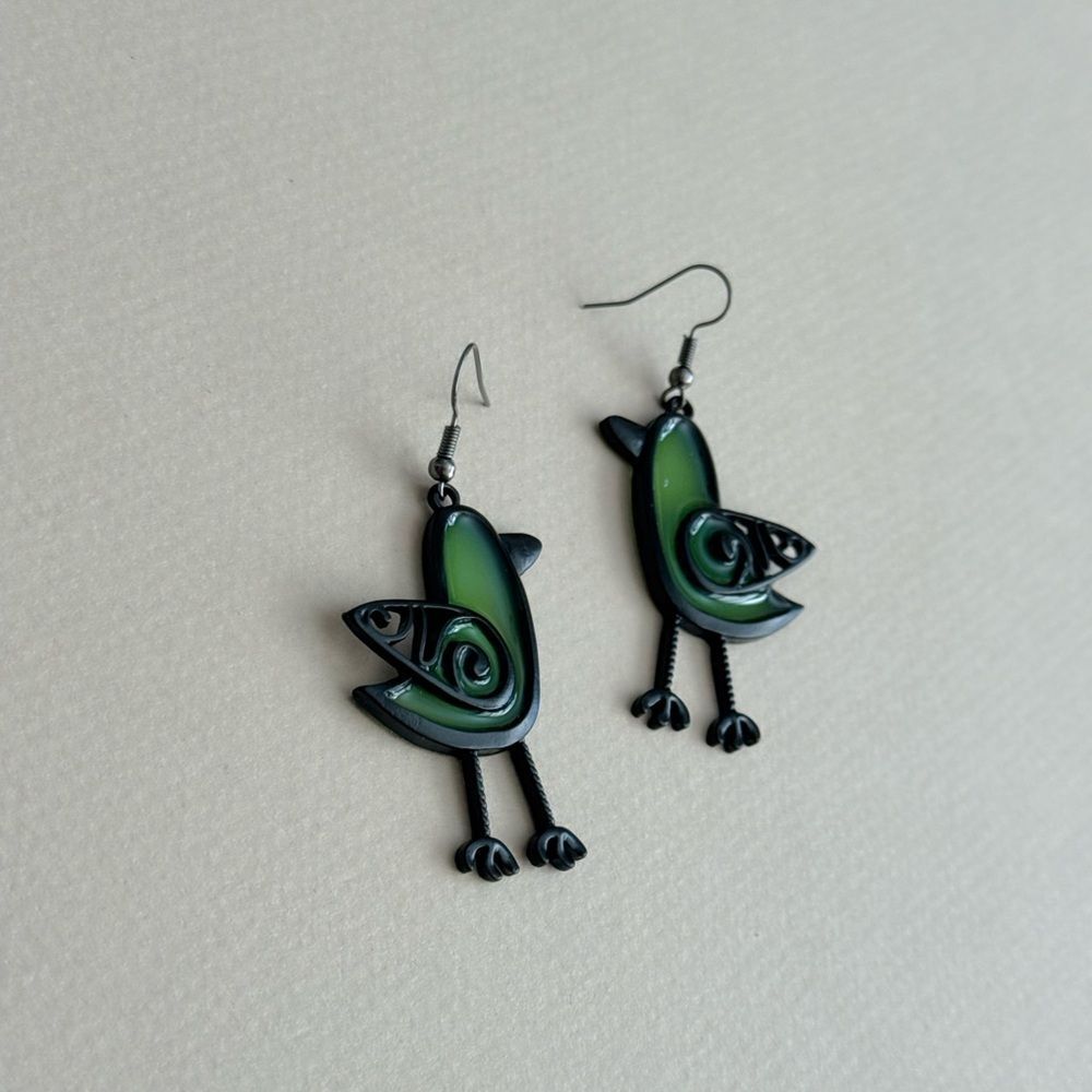 Green Bird Dangle Earrings #2429 - Picture 4 of 6